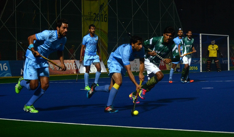 Guwahati: Players in action during the final hockey match of 12th South Asian Games 2016 between India and Pakistan at Moullana MD Tayabullah Hockey Stadium in Guwahati on Feb 12, 2016. (Photo: IANS)