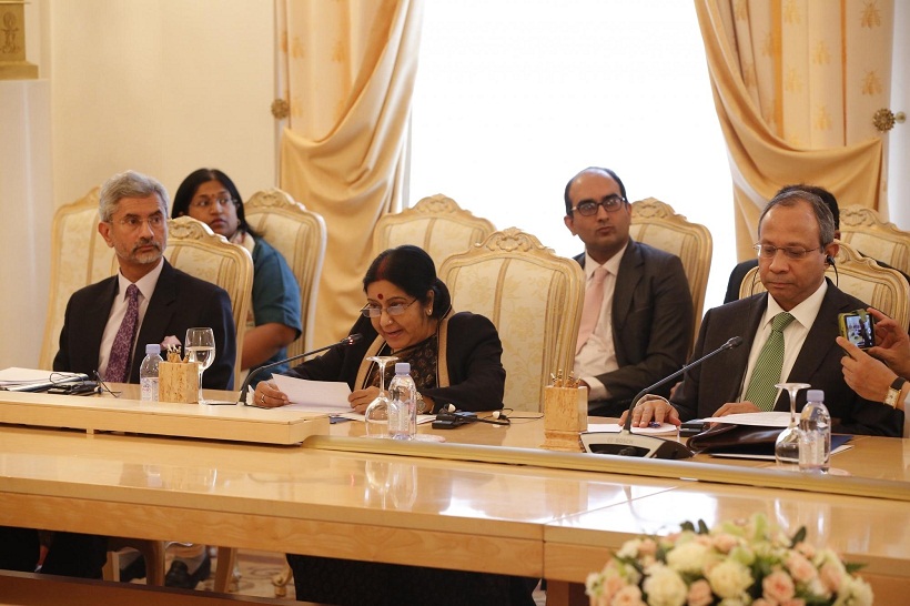 Moscow: External Affairs Minister Sushma Swaraj and Foreign Secretary S Jaishankar participate in the RIC Ministerial Meeting in Moscow on April 18, 2016. (Photo: IANS/MEA)
