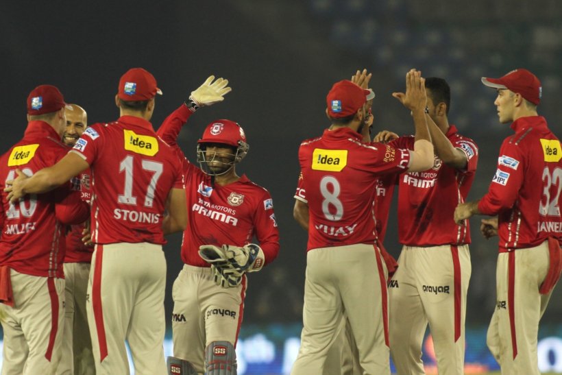 Mohali: Kings XI Punjab celebrates fall of a wicket during an IPL match between Kings XI Punjab and Delhi Daredevils at Punjab Cricket Association IS Bindra Stadium in Mohali on May 7, 2016. (Photo: Surjeet Yadav/IANS)