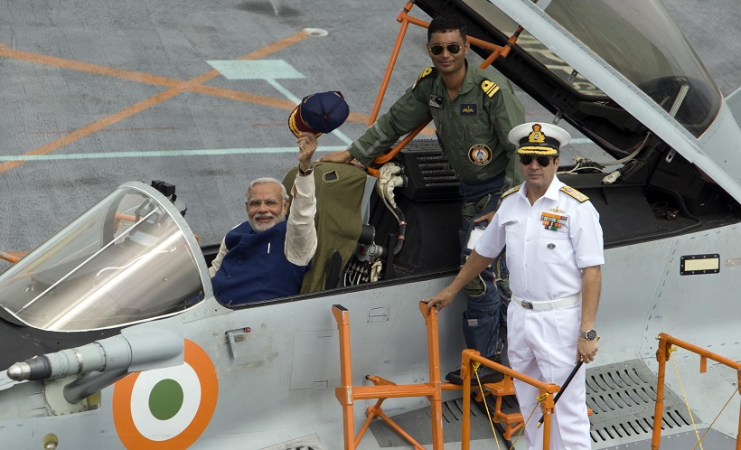 Prime Minister Narendra Modi in a fighter jet MIG 29K during the handing over of INS Vikramaditya to India Navy in Panaji (File Photo: IANS)